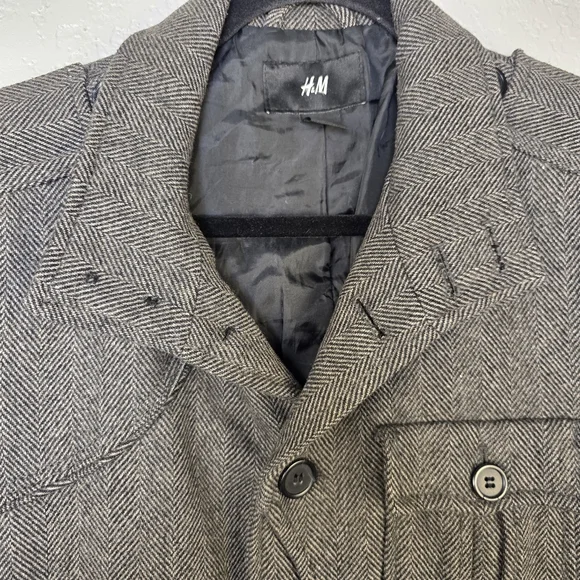 H&M Gray Wool Button Jacket -  Military Preppy Peacoat - Men's 40R - Picture 13 of 17